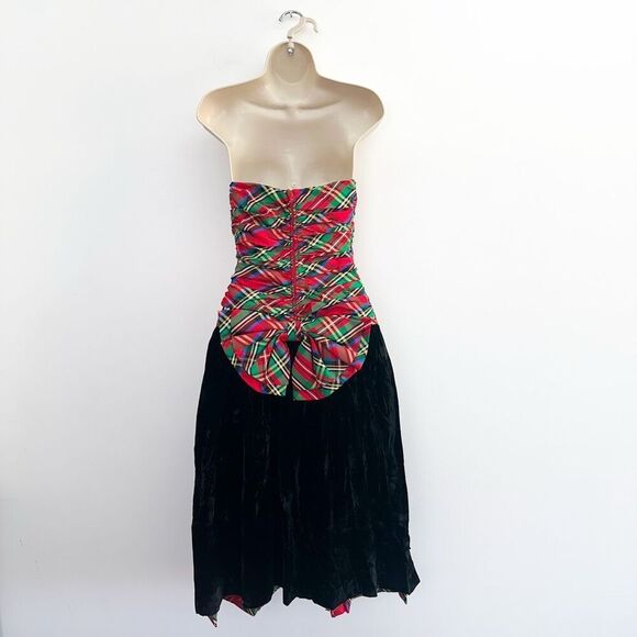 Rimini Saks 5th Avenue 80s Women’s Tartan Plaid Holiday Party Cocktail Dress - Picture 2 of 16